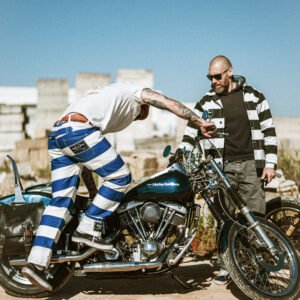 pantalon biker prisonnier denim bleu holdfast
