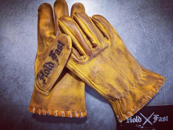 Gants-jaune-moto-cuir-vintage-old school-holdfast-