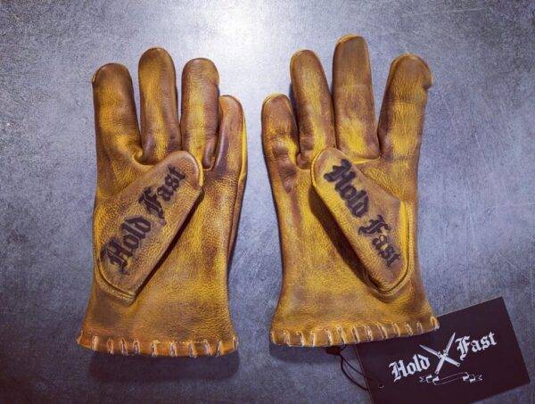 Gants moto-cuir-vintage-old school-holdfast-jaunes-harley-davidson-France