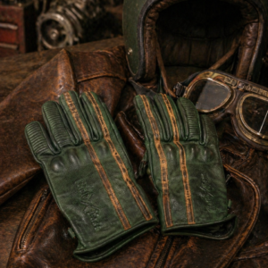 Gants Moto Cuir Vert Patiné Vintage Racing 1971 Le Mans