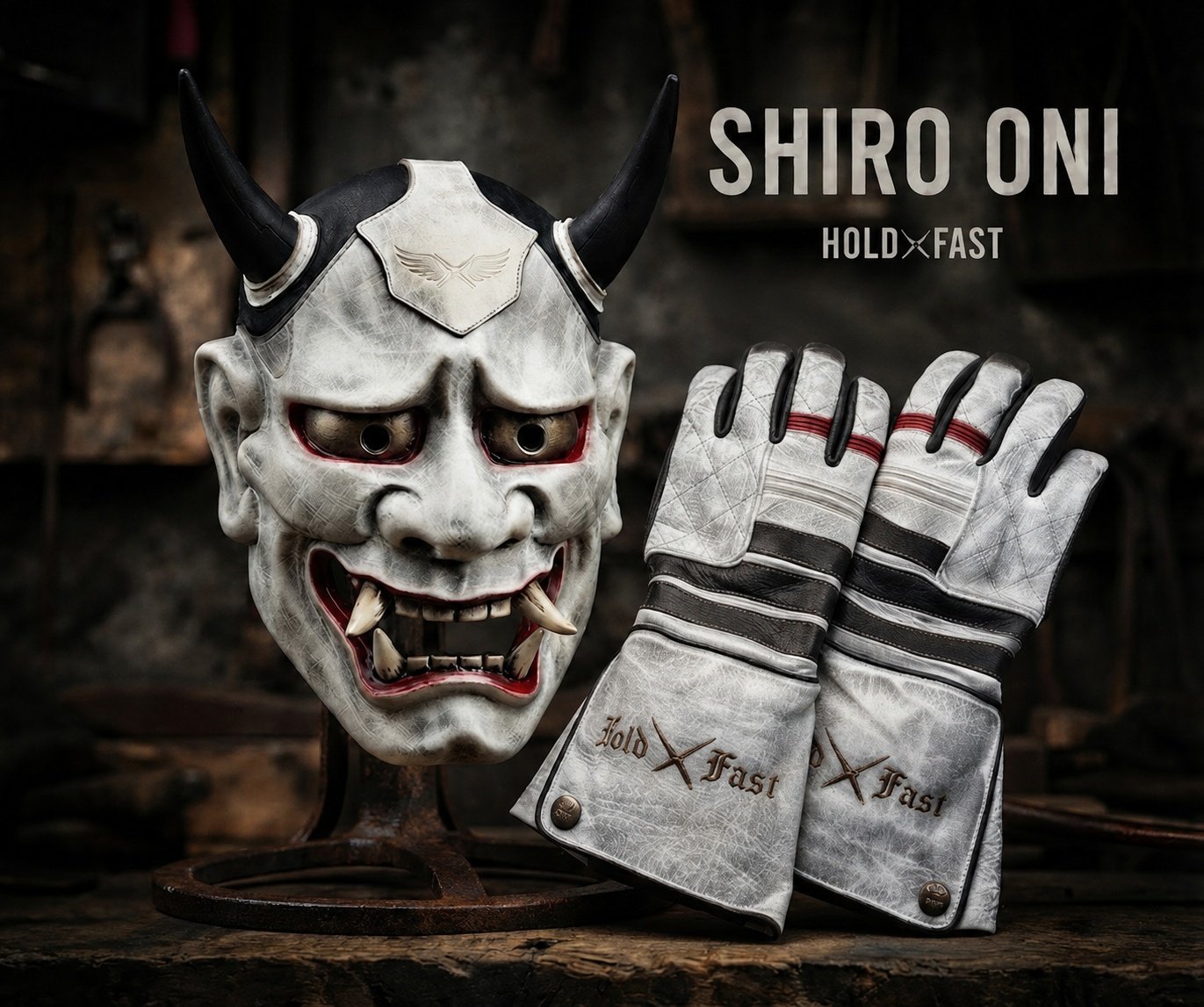 gants cuir blancs Shiro Oni Hold Fast