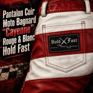 Pantalon cuir bagnard Cayenne vu de dos avec étiquette Hold Fast